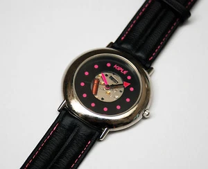 Rare French Kiple Black with hot pink details Metallic Head Leather Wristband - Picture 1 of 7