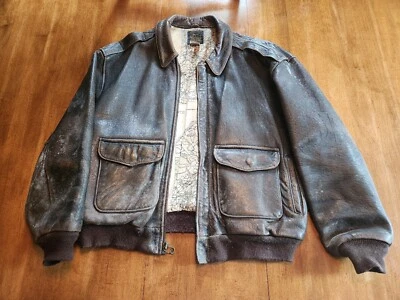 Chaqueta de Vuelo de Cuero Avirex Tipo A-2 De Colección Grande Ejército de los Estados Unidos Fuerza Aérea ANGUSTIADA Foto 1 de 4