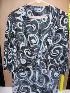 Essentials Ladies Black & White Sequined Dress Blouse - Picture 1 of 4