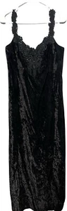 Abito formale vintage Loralie nero velluto 14 lungo perline anni 80/90 pizzo gotico romantico - Foto 1 di 11