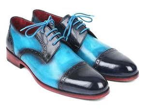 Paul Parkman Two Tone Cap-Toe Derby Schuhe blau & türkis (ID#046-TRQ) - Bild 1 von 1