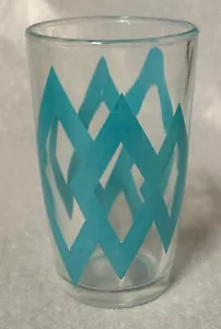 VINTAGE HAZEL ATLAS JUICE GLASS "TRIPLE DIAMOND PATTERN" TURQUOISE RARE - Picture 1 of 5