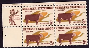 Scott #1328 Nebraska Cattle Zip Block of 4 Stamps - MNH - Picture 1 of 2