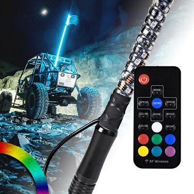 4ft RGB LED Spiral Whip Light Antenna Chase Flag Remote for ATV UTV Polaris RZR - Image 1 of 4