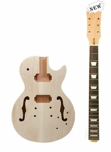 DIY Electric Guitar Kit 22 Fret 24.75 Inch Neck Mahogany Semi Hollow Guitar Body - Picture 1 of 10