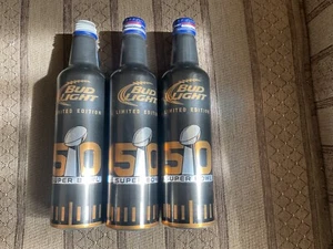 BUD LIGHT NFL 50TH SUPER BOWL-BRONCOSPANTHERS- LIMITED EDITION ALUMINUM BOTTLES - Picture 1 of 4