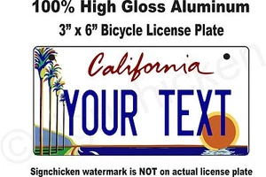 Placa de licencia estatal personalizada personalizada de California - bicicleta 3" x 6" cualquier texto - Imagen 1 de 1