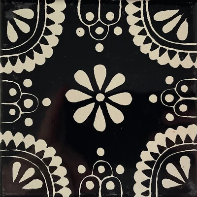 4.2 x 4.2 9pcs TalaMex White/Black Madrid Talavera Mexican Tile Backsplash - Image 1 of 3