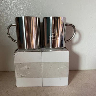 Juego de 2 tazas de café de acero inoxidable con aislamiento de doble pared taza de viaje plateada Foto 1 de 4