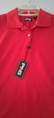 Camisa polo feminina e vermelha Ping Golf média nova com etiquetas - Imagem 1 de 4