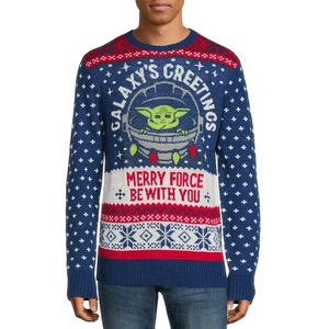 Ugly Christmas Sweater Star Wars Mandalorian Child Baby Yoda Galaxy Greeting Med - Bild 1 von 5