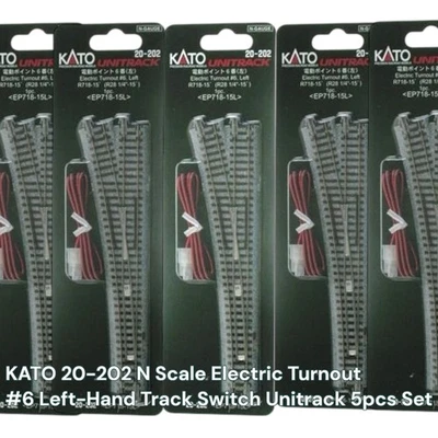 KATO 20-202 N Scale Electric Turnout #6 Left-Hand Track Switch Unitrack 5pcs Set - Image 1 of 3