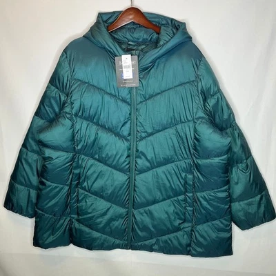 Lane Bryant EcoPlume Puffer Jacket 22/24 Teal Green Hooded NWT Flaw - Image 1 of 4