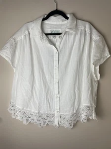 American Eagle Crochet Button Down Top Size Large Linen Blend Womens White Boho - Bild 1 von 8
