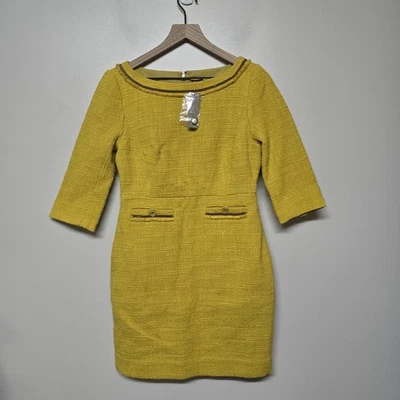 Vestido recto J.Crew para mujer 6P amarillo tweed forrado manga 3/4 estilo retro bolsillo Foto 1 de 4