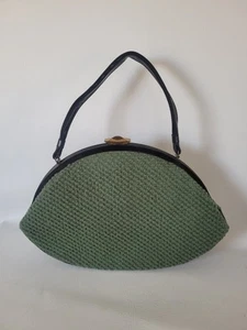 Vtg Garay Designer Handbag Green Knit Woven Large Clutch Purse 40's 50's - Picture 1 of 13
