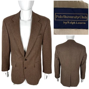 Polo University Club Ralph Lauren Blazer Men 40 L Wool Tweed Herringbone Vintage - Picture 1 of 13