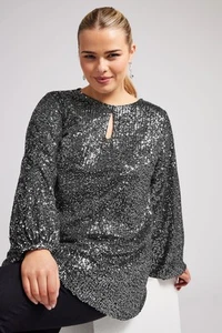Yours Curve Women's Plus Size Sequin Keyhole Top - Picture 1 of 20