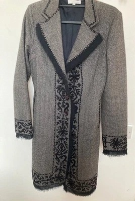 Designer Laltra Moda grey herringbone embroidered overcoat size UK 10 12  EU44 - Image 1 of 4