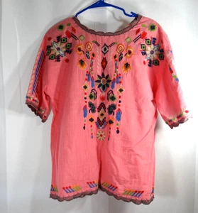 Nare Moda Blue Boho Mexican Embroidered Blouse Tunic Peasant Top Sz M - Picture 1 of 4