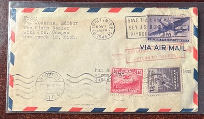 1946 Pan Am flight #C27 Detroit to Ecuador November 1st cancel - Image 1 of 2