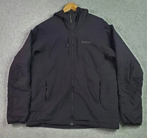Patagonia Jacket Mens Large Black Hooded Insulated Full Zip Lightweight Packable - Picture 1 of 15