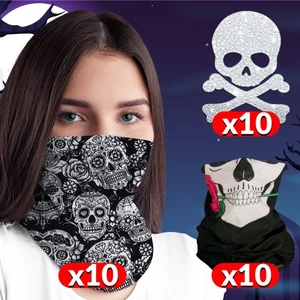 Mega Paquete de Halloween | 10 Máscaras de Calavera de Azúcar + 10 Pegatinas de Calavera + 10 Calavera Rosa - Imagen 1 de 8
