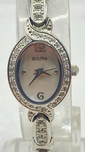 Bulova 96L199 Diamond Bezel SilverTone MOP Dial Ladies Watch Petite Classy Oval - Picture 1 of 19