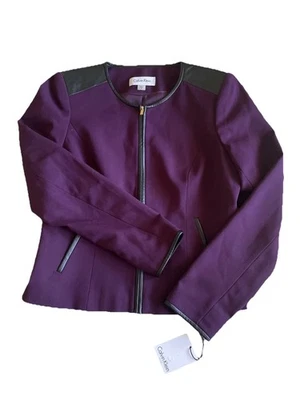 Chaqueta Blazer CALVIN KLEIN Púrpura Ciruela Imitación Cuero Borde Elástico Cremallera 8 $129 Foto 1 de 4