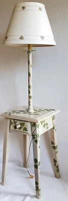 Lámpara de pie Ethan Allen vintage rara diseño hiedra mesa pintada a mano y pantalla Foto 1 de 4