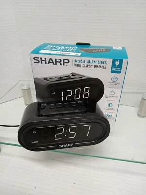 Sharp Digital Alarm Clock AccuSet Automatic Set  White LED Display, SPC476 - Image 1 of 4