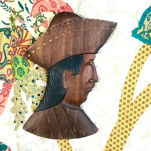 Vtg Hand Carved Wood Face Wall Plaque Indigenous Latin South America Folk Art - Picture 1 of 3