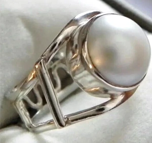Gorgeous! 925 stamped sterling silver mabe pearl solitaire ring size Q (US 8) - Picture 1 of 10