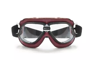 Bertoni Motorcycle Goggles Vintage Aviator Leather AF196 Mask for Jet Helmet - Picture 1 of 15
