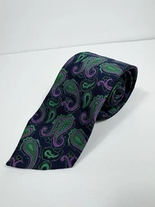Corbata Turnbull Asser Seda Cuello Inglaterra 3.75” X 56” Diseñador Verde Púrpura Cachemira - Imagen 1 de 7
