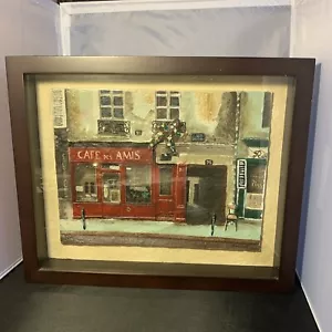 Shadow Box 3D French Cafe Des Amis -firmato - Foto 1 di 5