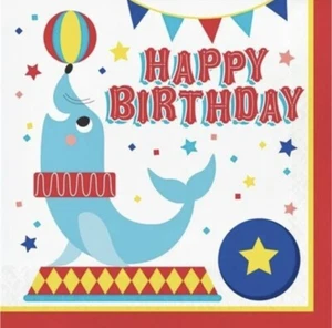 Circus Party Happy Birthday Lunch Napkins Paper 16 Pack Birthday Party Tableware - Picture 1 of 2