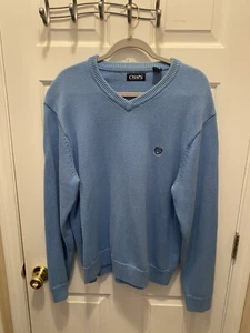 CHAPS MENS BLUE COTTON CREW NECK SWEATER KNIT SIZE XL. LIGHT BLUE - Picture 1 of 12