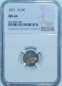 1871 NGC MS64 Liberty Seated Half Dime - Picture 1 of 2