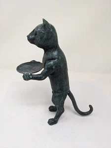 Indonesian/Balinese Handcrafted Wrought Iron Med Green Serving Cat Tray Statue - Picture 1 of 4