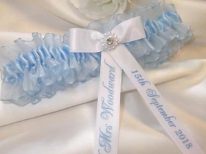 PERSONALISED BLUE BRIDES WEDDING / HEN GARTER HANDMADE - Picture 1 of 4