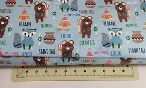 1/2 Yard Animal Little Explorers Camping Flannel Fabric 44" wide 100% Cotton Fox - Picture 1 of 4