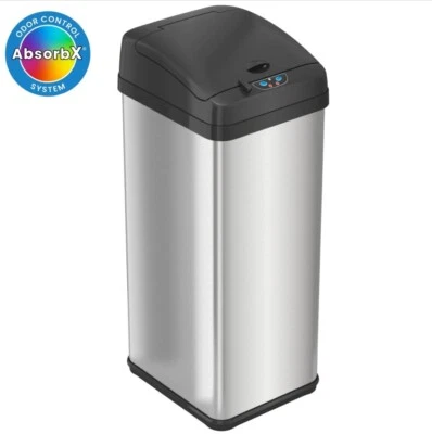 iTouchless 13 Gallon Sensor Kitchen Trash Can with AbsorbX Odor Filter, Stainles - Image 1 of 4