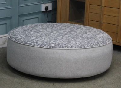 DFS SAPHINA Large Round Footstool in Grey Woven Fabric (1318) - Image 1 of 4