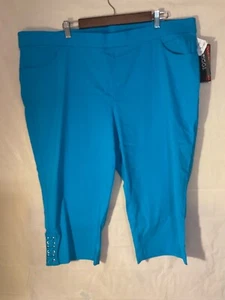 Briggs Capri Pants Women’s plus 22 W Blue Comfort Waistband Hidden Elastic NEW - Picture 1 of 13