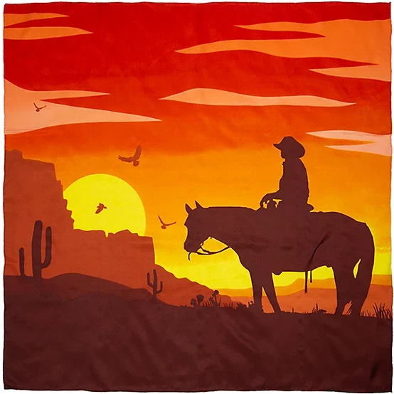 Bufanda 100 % seda con estampado de atardecer de caballo vaquero trapo salvaje Wyoming Traders - 34,5" Foto 1 de 1