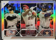 AARON JUDGE MIKE TROUT YORDAN ALVAREZ 2023 Topps S1 Rainbow Foil AL HR Leaders
