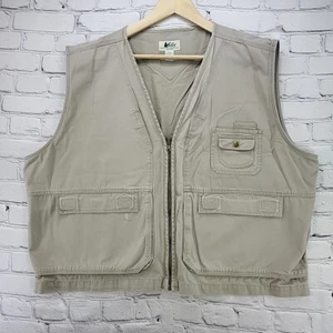 REI Mens Outdoor Vest Vintage Beige Mens Sz XXL 100% Cotton - Picture 1 of 12