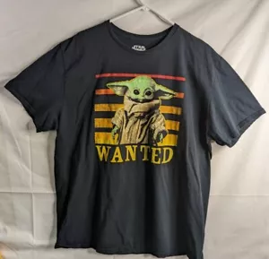 Star Wars The Mandolorian Grogu Baby Yoda Wanted T Shirt Black Size Large - Picture 1 of 2