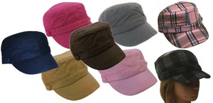 Ladies Men Cadet Box Cap Army Military Fashion Castro Hat Cap-Solid - Picture 1 of 12
